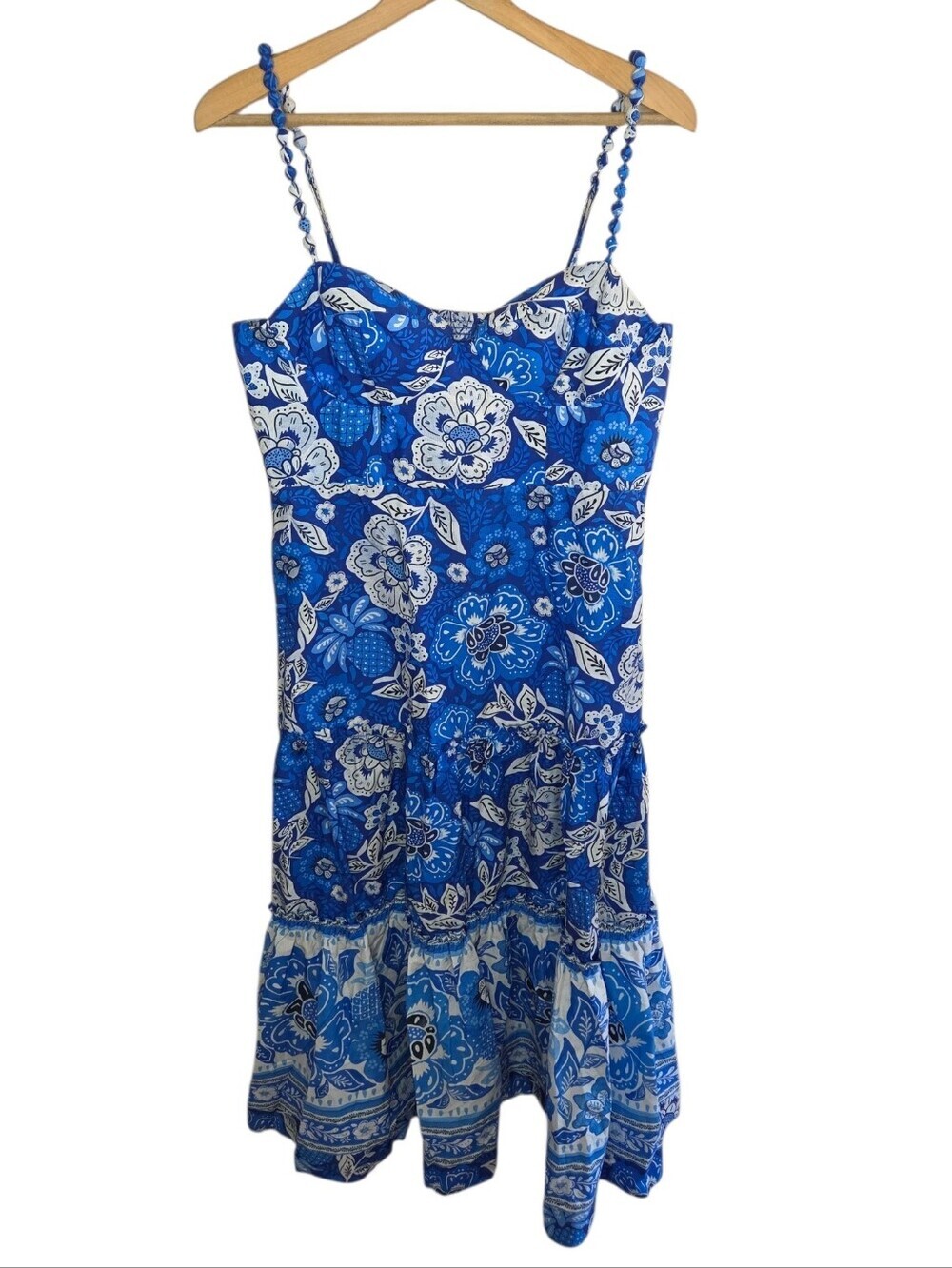 Farm Rio Full of Flowers Blue Organic Cotton Midi Dress NEW Size Large